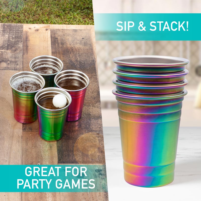 DECO D'Eco Rainbow Stainless Steel Cups - 4 Pack Iridescent 16 oz Tumblers for Kids & Adults- Unbreakable, BPA-Free & Stackable Drinkware for Indoor & Outdoor Use at Family Parties-Xmas Must Have Gift Set - Image 4
